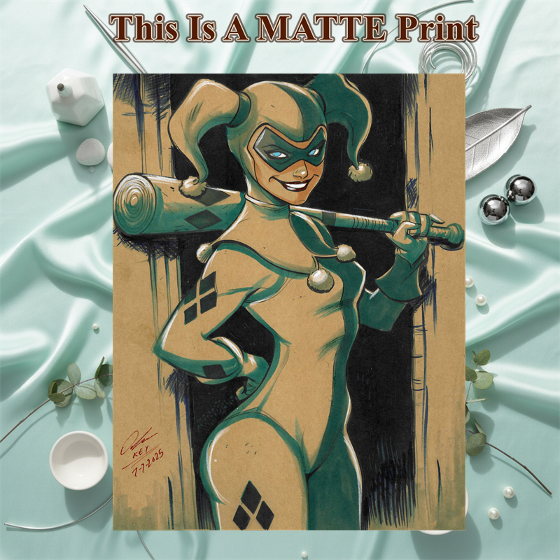Harley Quinn Art Illustration Hard Signed 8.5x11in Fine Art PRINT