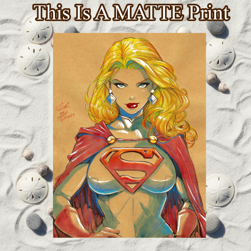 Supergirl Art Illustration Hard Signed 8.5x11in Fine Art PRINT
