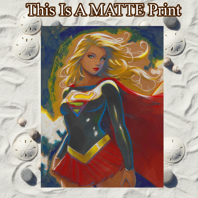 Supergirl Art Illustration Hard Signed 8.5x11in Fine Art PRINT