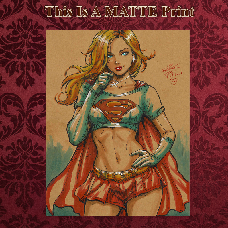 Supergirl Art Illustration Hard Signed 8.5x11in Fine Art PRINT