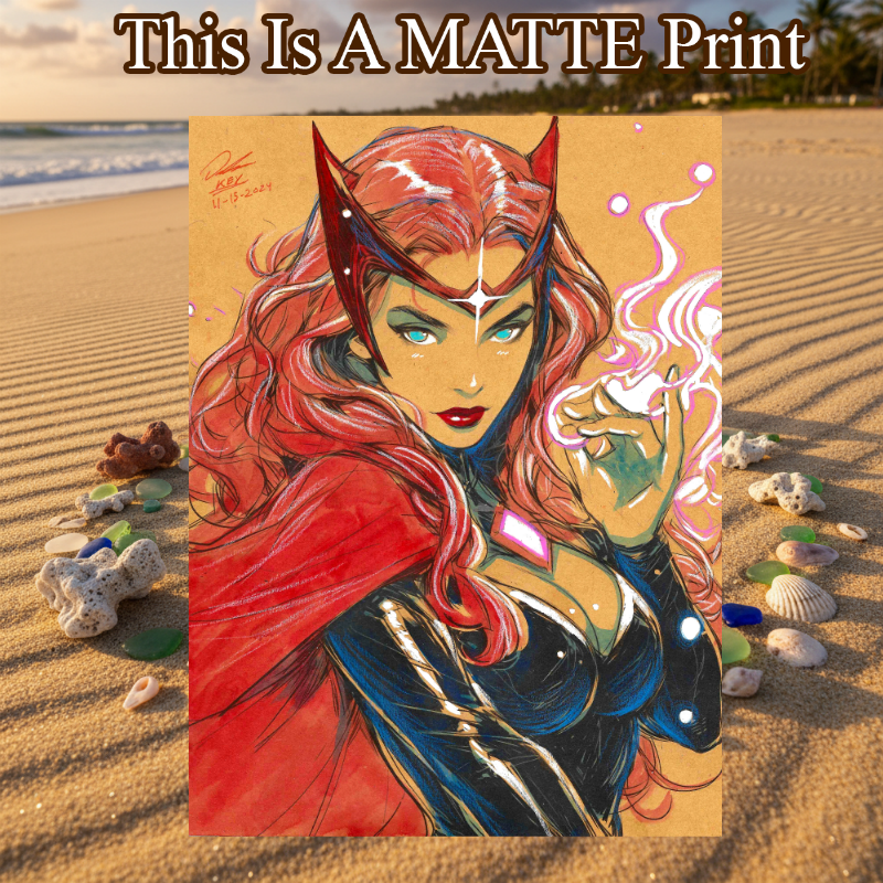 Scarlet Witch Art Illustration Hard Signed 8.5x11in Fine Art PRINT