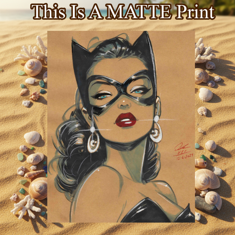 Catwoman Art Illustration Hard Signed 8.5x11in Fine Art PRINT