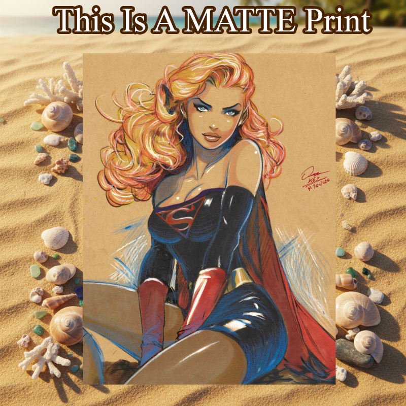 Supergirl Art Illustration Hard Signed 8.5x11in Fine Art PRINT