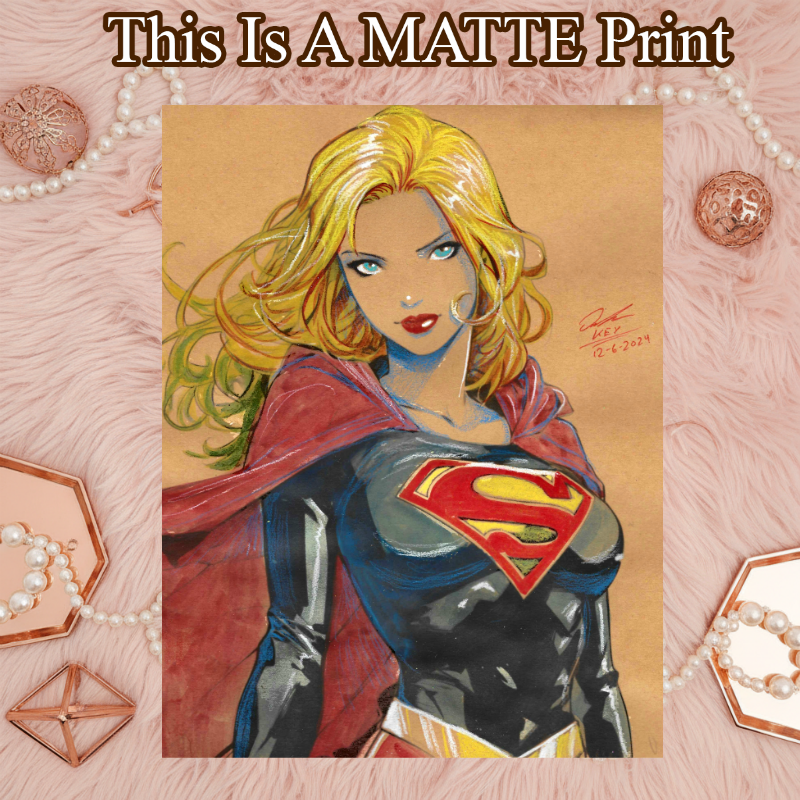 Supergirl Art Illustration Hard Signed 8.5x11in Fine Art PRINT