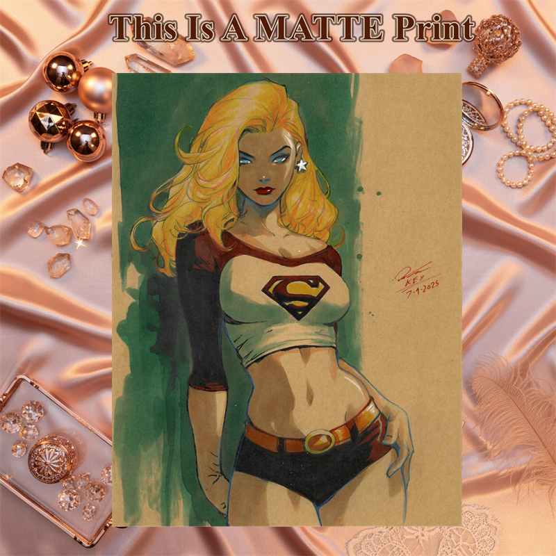 Supergirl Art Illustration Hard Signed 8.5x11in Fine Art PRINT