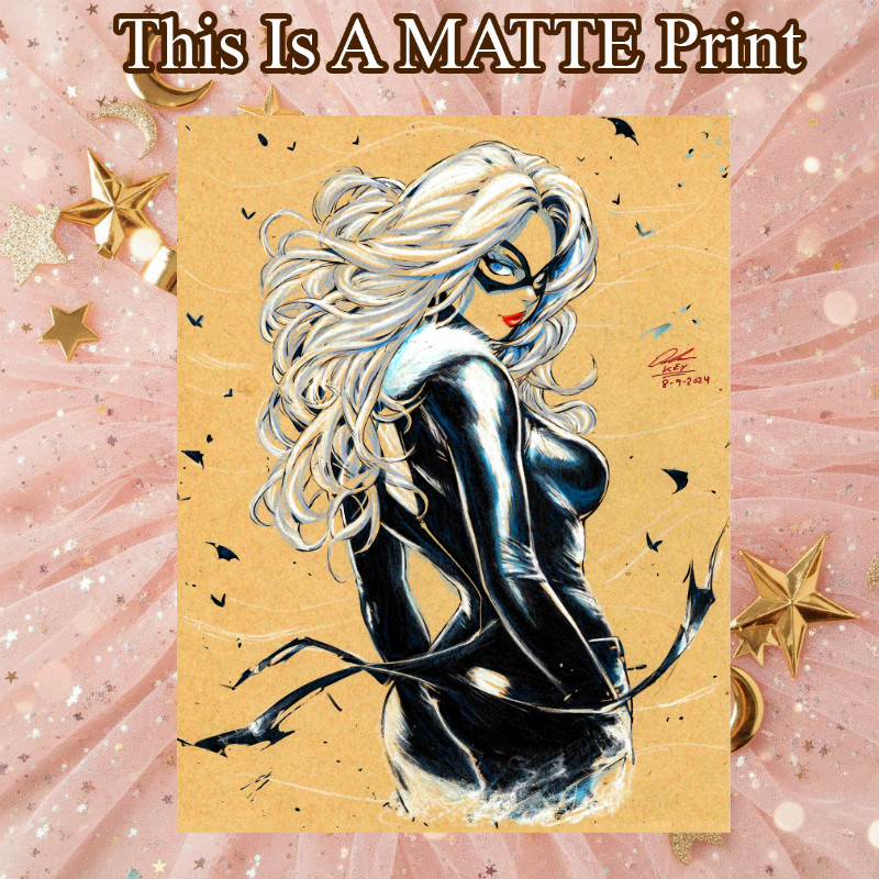 Black Cat Art Illustration Hard Signed 8.5x11in Fine Art PRINT
