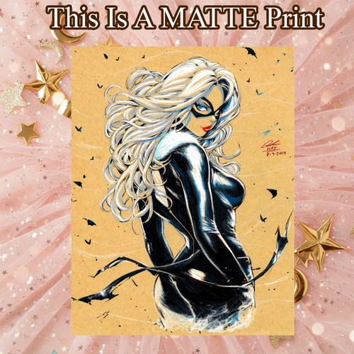 Black Cat Art Illustration Hard Signed 8.5x11in Fine Art PRINT