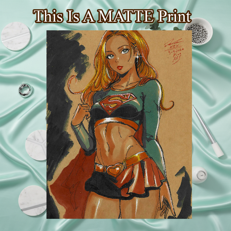 Supergirl Art Illustration Hard Signed 8.5x11in Fine Art PRINT