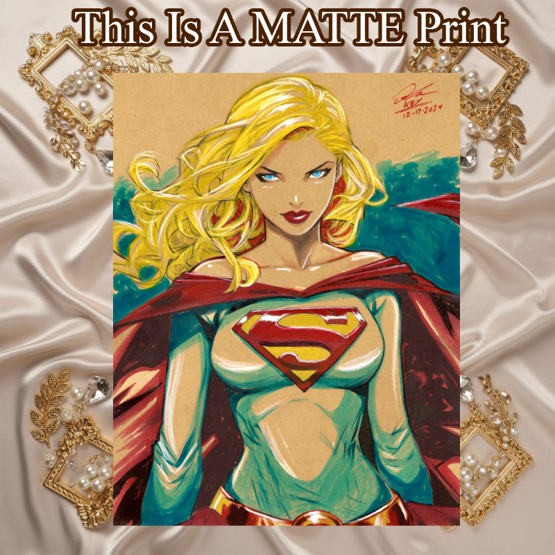 Supergirl Art Illustration Hard Signed 8.5x11in Fine Art PRINT