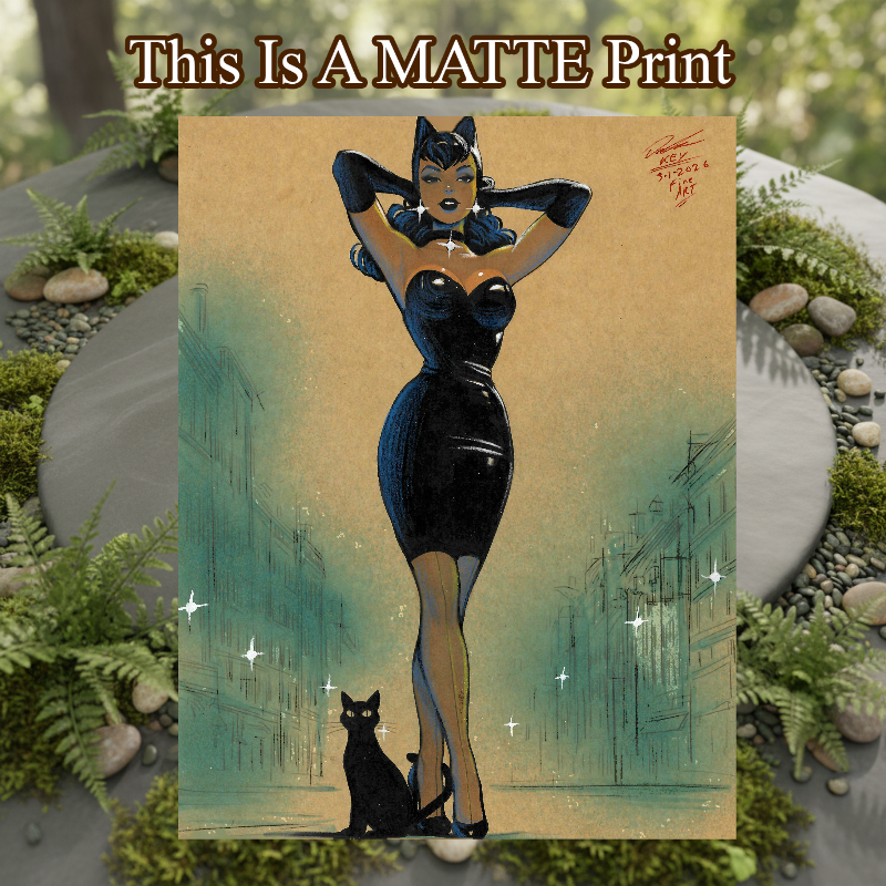 Catwoman Art Illustration Hard Signed 8.5x11in Fine Art PRINT