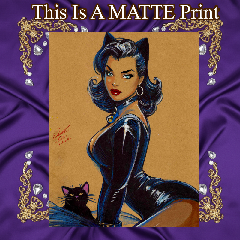Catwoman Art Illustration Hard Signed 8.5x11in Fine Art PRINT