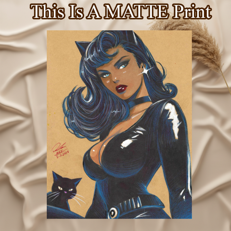 Catwoman Art Illustration Hard Signed 8.5x11in Fine Art PRINT