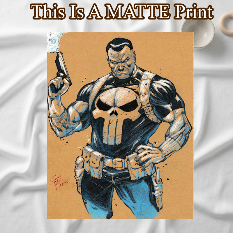 Punisher Art Illustration Hard Signed 8.5x11in Fine Art PRINT
