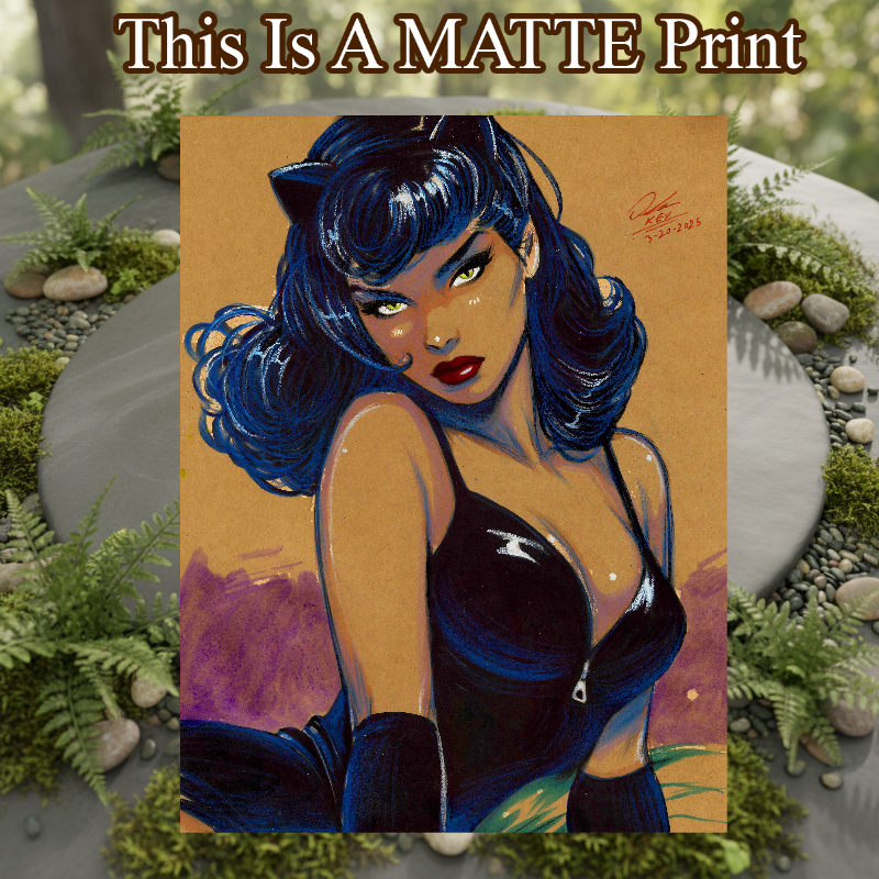 Catwoman Art Illustration Hard Signed 8.5x11in Fine Art PRINT