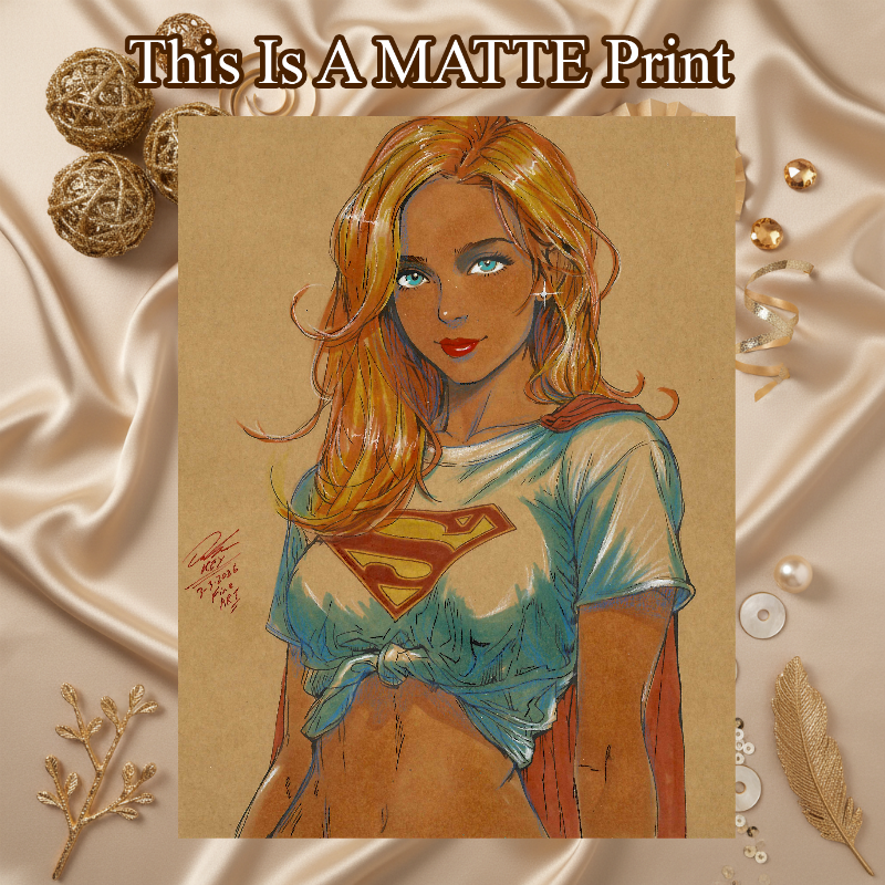 Supergirl Art Illustration Hard Signed 8.5x11in Fine Art PRINT