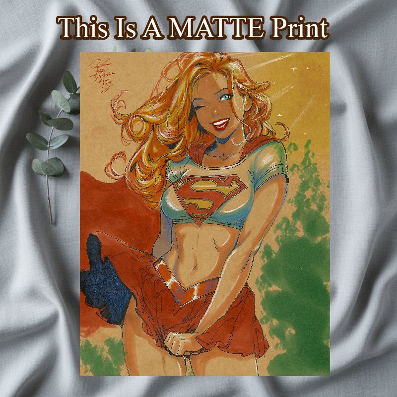 Supergirl Art Illustration Hard Signed 8.5x11in Fine Art PRINT