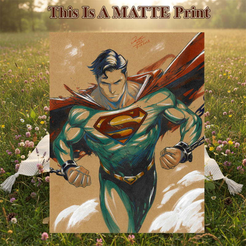 Superman Art Illustration Hard Signed 8.5x11in Fine Art PRINT