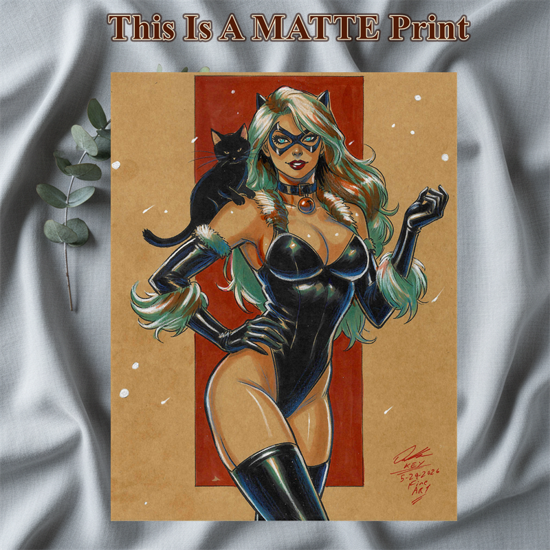 Black Cat Art Illustration Hard Signed 8.5x11in Fine Art PRINT