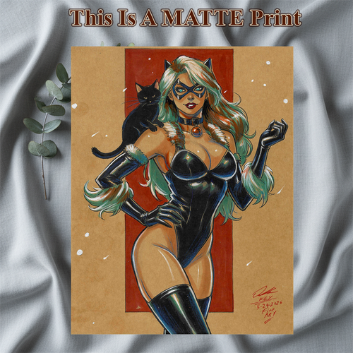 Black Cat Art Illustration Hard Signed 8.5x11in Fine Art PRINT