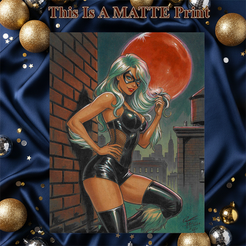 Black Cat Art Illustration Hard Signed 8.5x11in Fine Art PRINT