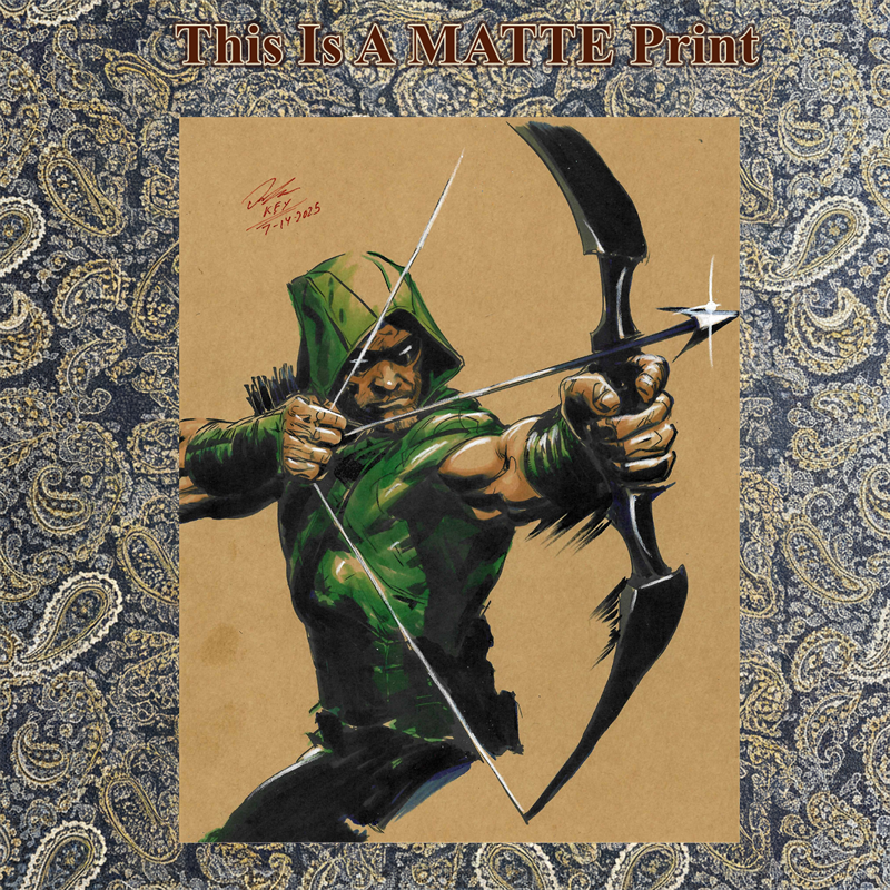 Greenn Arrow Art Illustration Hard Signed 8.5x11in Fine Art PRINT