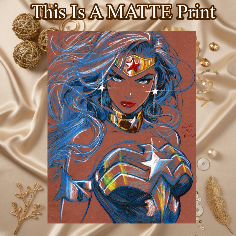 Wonder Woman Art Illustration Hard Signed 8.5x11in Fine Art PRINT