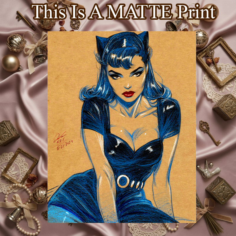 Catwoman Art Illustration Hard Signed 8.5x11in Fine Art PRINT
