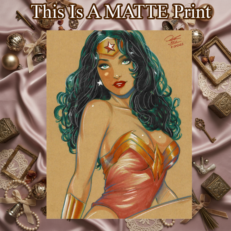 Wonder Woman Art Illustration Hard Signed 8.5x11in Fine Art PRINT