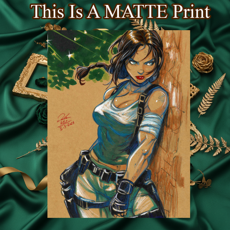 Lara Croft Art Illustration Hard Signed 8.5x11in Fine Art PRINT
