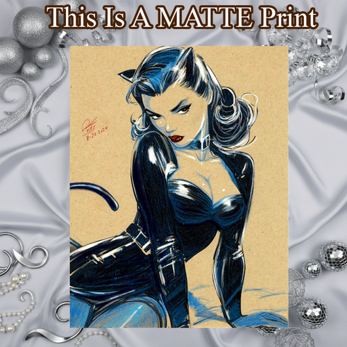 Catwoman Art Illustration Hard Signed 8.5x11in Fine Art PRINT