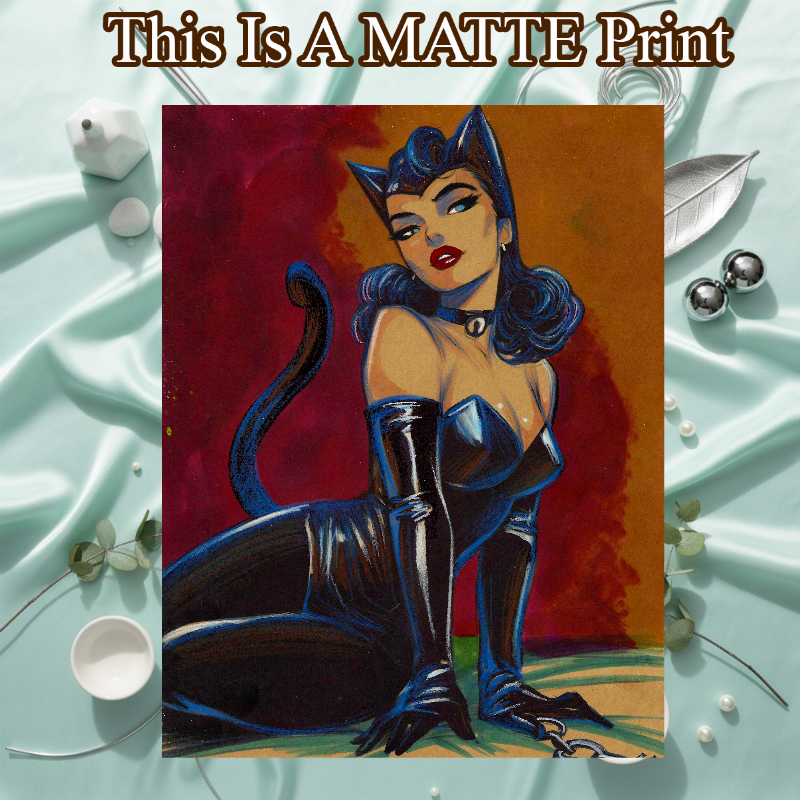Catwoman Art Illustration Hard Signed 8.5x11in Fine Art PRINT