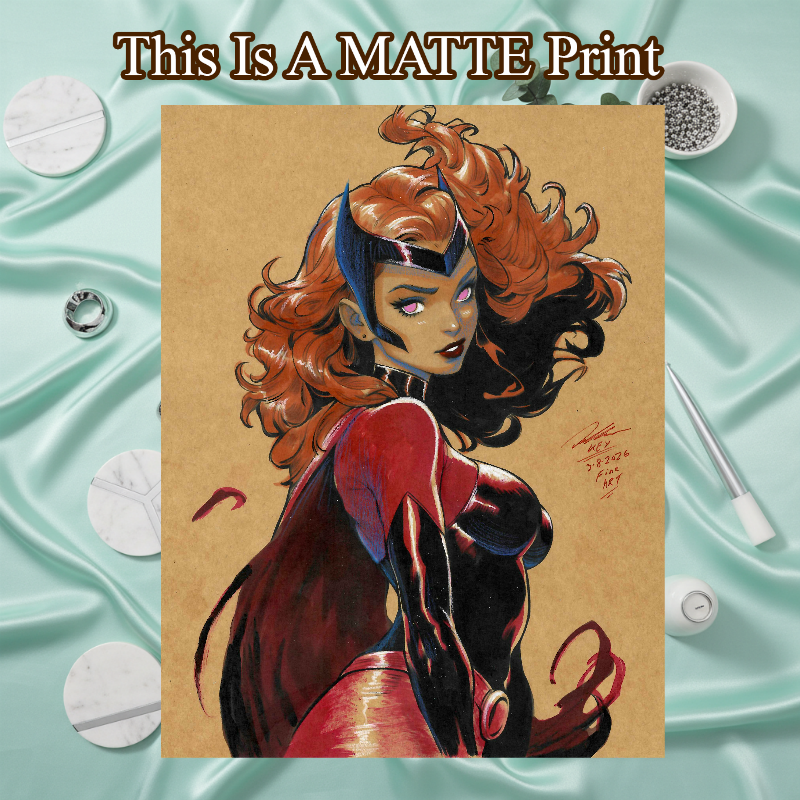 Scarlet Witch Art Illustration Hard Signed 8.5x11in Fine Art PRINT