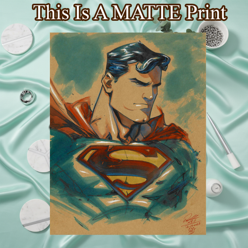 Superman Art Illustration Hard Signed 8.5x11in Fine Art PRINT