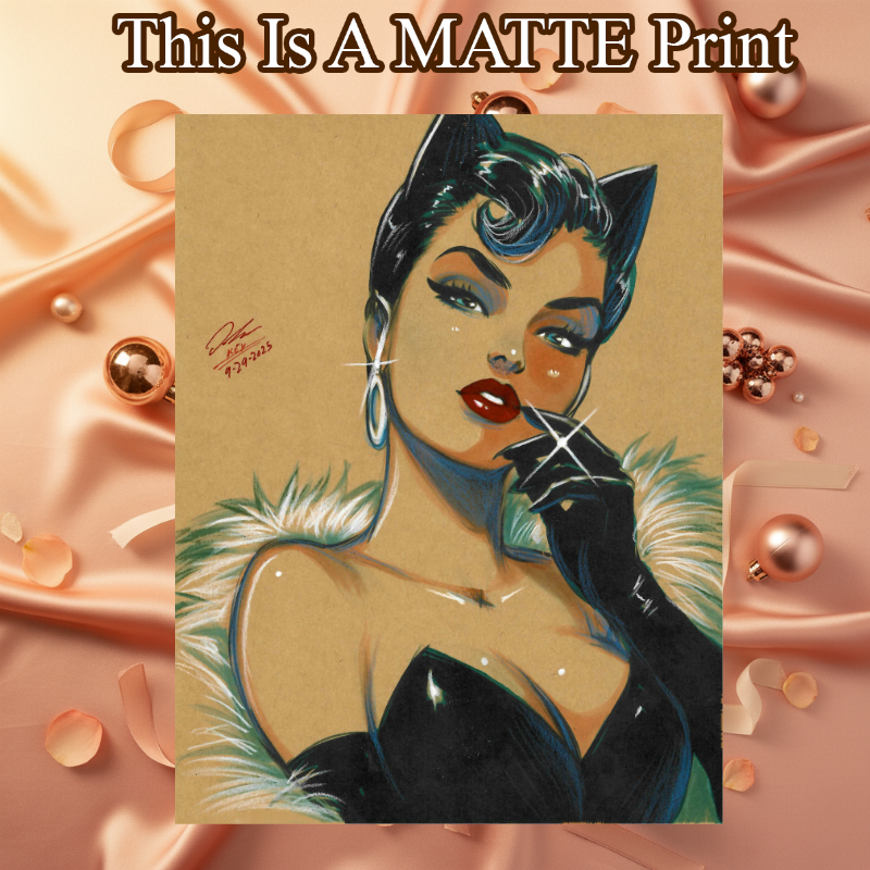 Catwoman Art Illustration Hard Signed 8.5x11in Fine Art PRINT