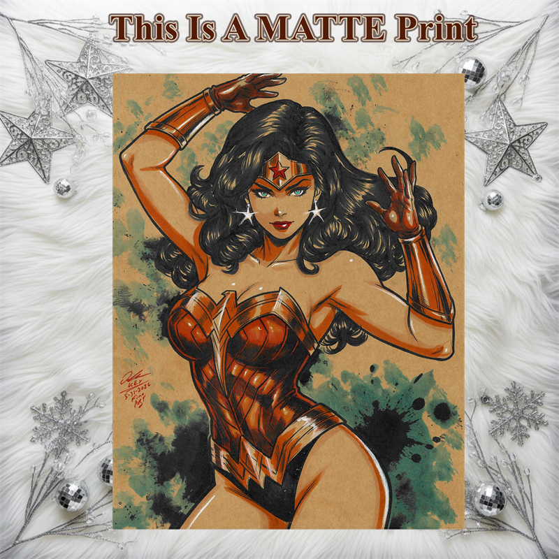 Wonder Woman Art Illustration Hard Signed 8.5x11in Fine Art PRINT