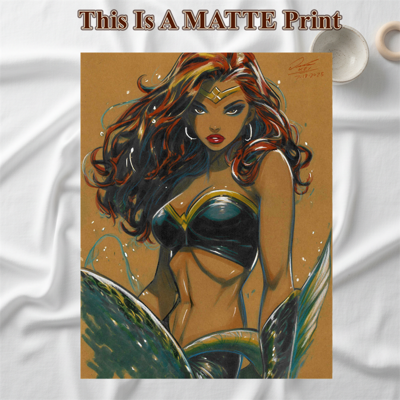 Mermaid Art Illustration Hard Signed 8.5x11in Fine Art PRINT
