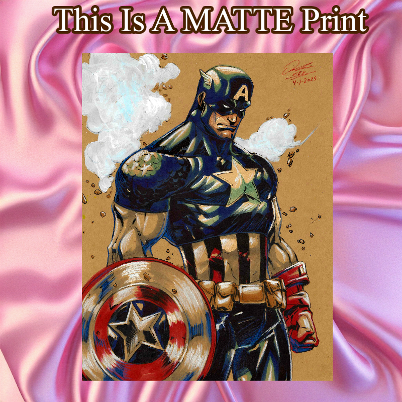 Captain America Art Illustration Hard Signed 8.5x11in Fine Art PRINT
