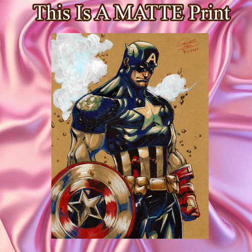 Captain America Art Illustration Hard Signed 8.5x11in Fine Art PRINT