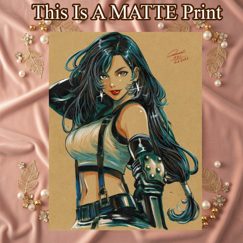Tifa Lockhart Art Illustration Hard Signed 8.5x11in Fine Art PRINT