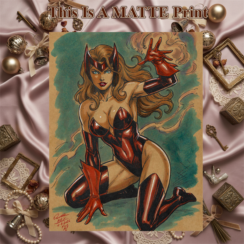 Scarlet Witch Art Illustration Hard Signed 8.5x11in Fine Art PRINT