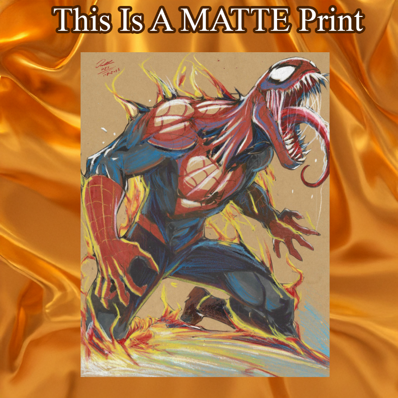Spiderman X Venom Art Illustration Hard Signed 8.5x11in Fine Art PRINT