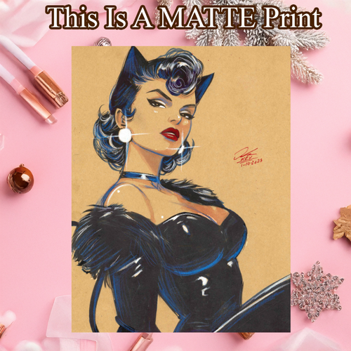 Catwoman Art Illustration Hard Signed 8.5x11in Fine Art PRINT
