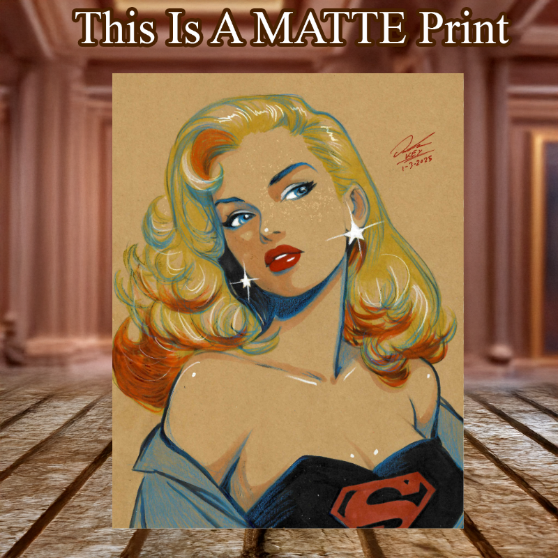 Supergirl Art Illustration Hard Signed 8.5x11in Fine Art PRINT