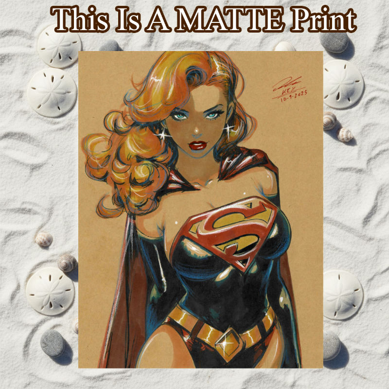 Supergirl Art Illustration Hard Signed 8.5x11in Fine Art PRINT
