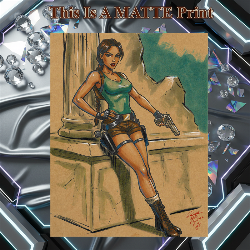 Lara Croft Art Illustration Hard Signed 8.5x11in Fine Art PRINT