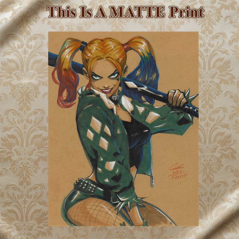Harley Quinn Art Illustration Hard Signed 8.5x11in Fine Art PRINT