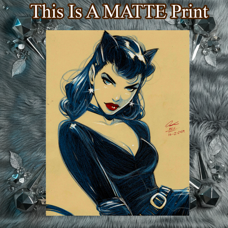Catwoman Art Illustration Hard Signed 8.5x11in Fine Art PRINT