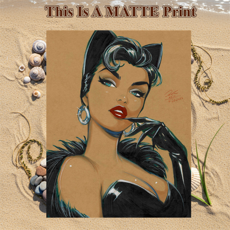 Catwoman Art Illustration Hard Signed 8.5x11in Fine Art PRINT