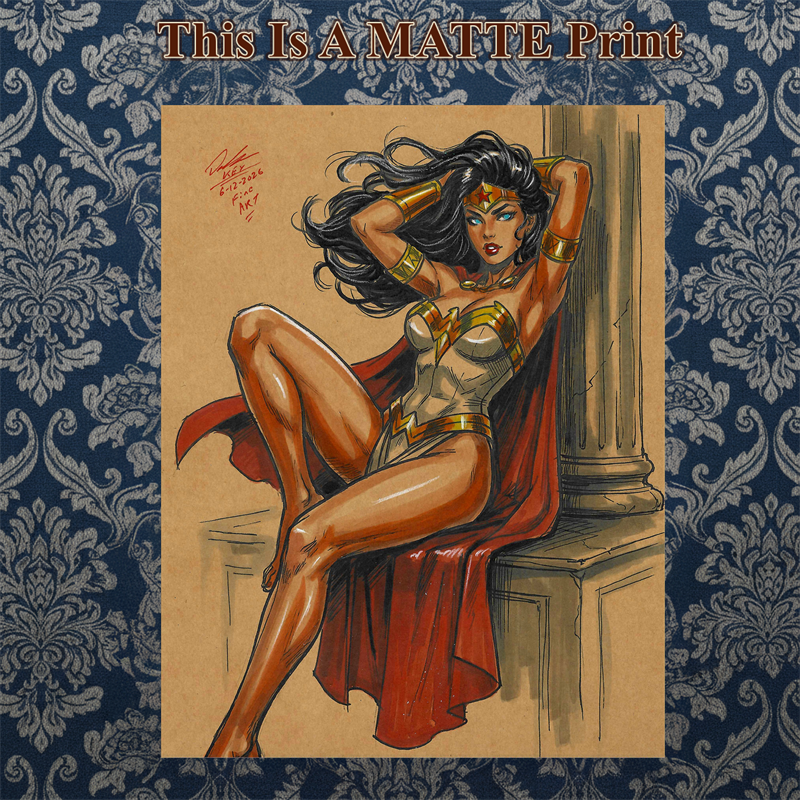 Wonder Woman Art Illustration Hard Signed 8.5x11in Fine Art PRINT