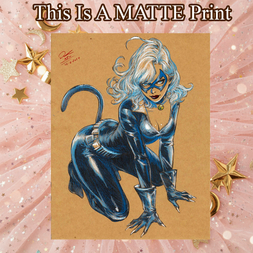 Black Cat Art Illustration Hard Signed 8.5x11in Fine Art PRINT